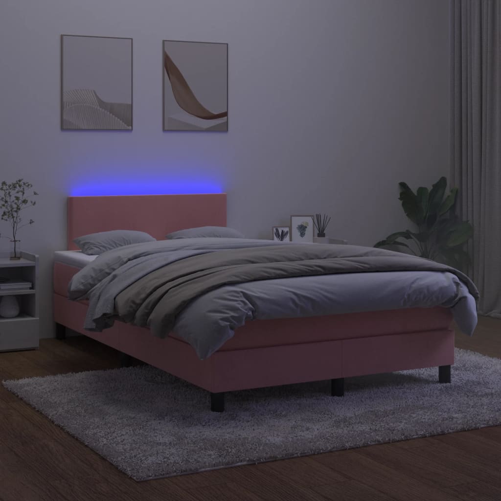 Boxspring met matras en LED fluweel roze 120x200 cm is nu te koop bij PeponiXL, paradijselijk wonen!