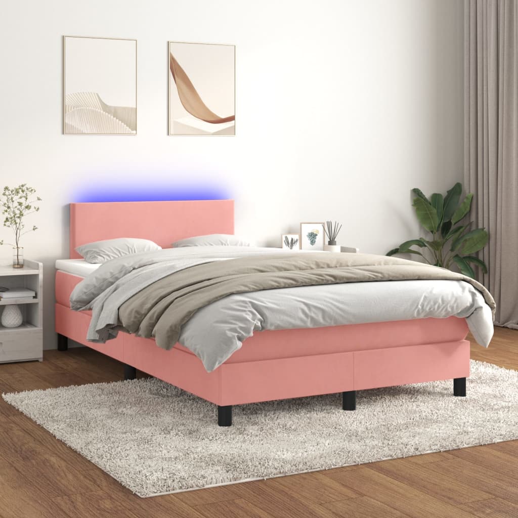 Boxspring met matras en LED fluweel roze 120x200 cm is nu te koop bij PeponiXL, paradijselijk wonen!
