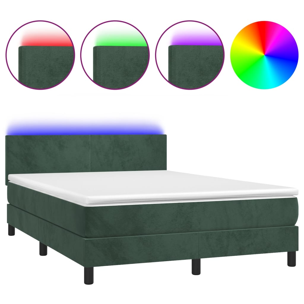 Boxspring met matras en LED fluweel donkergroen 140x190 cm is nu te koop bij PeponiXL, paradijselijk wonen!