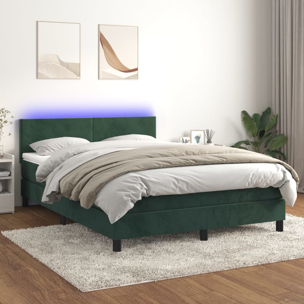 Boxspring met matras en LED fluweel donkergroen 140x190 cm is nu te koop bij PeponiXL, paradijselijk wonen!