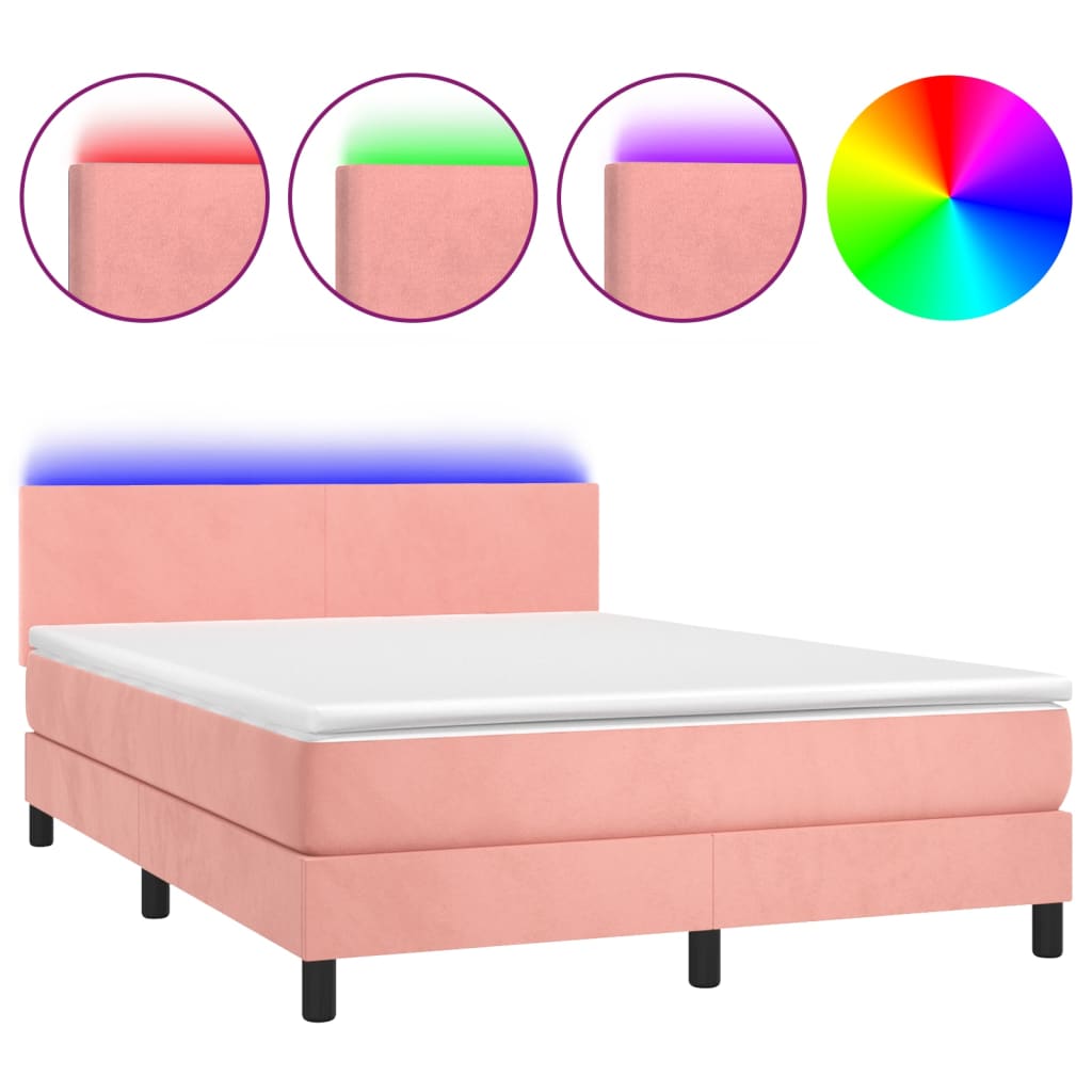 Boxspring met matras en LED fluweel roze 140x190 cm is nu te koop bij PeponiXL, paradijselijk wonen!