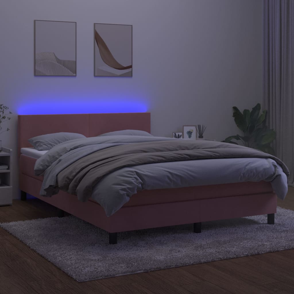Boxspring met matras en LED fluweel roze 140x190 cm is nu te koop bij PeponiXL, paradijselijk wonen!