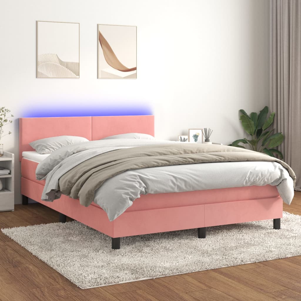 Boxspring met matras en LED fluweel roze 140x190 cm is nu te koop bij PeponiXL, paradijselijk wonen!