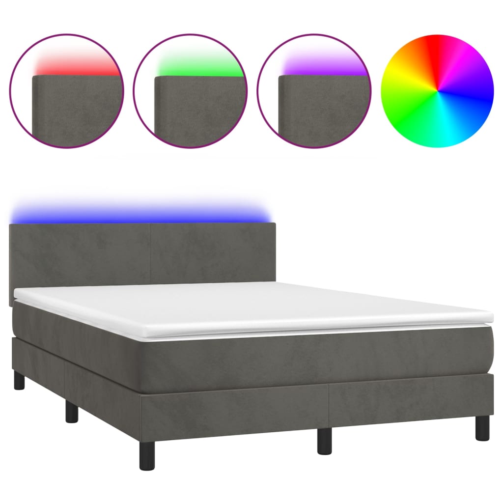 Boxspring met matras en LED fluweel donkergrijs 140x200 cm is nu te koop bij PeponiXL, paradijselijk wonen!