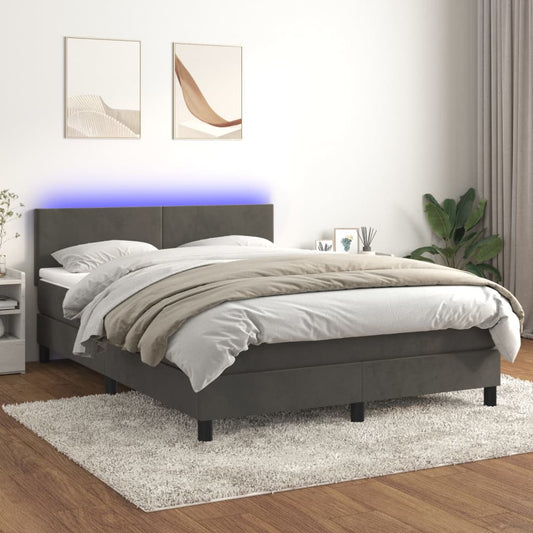 Boxspring met matras en LED fluweel donkergrijs 140x200 cm is nu te koop bij PeponiXL, paradijselijk wonen!