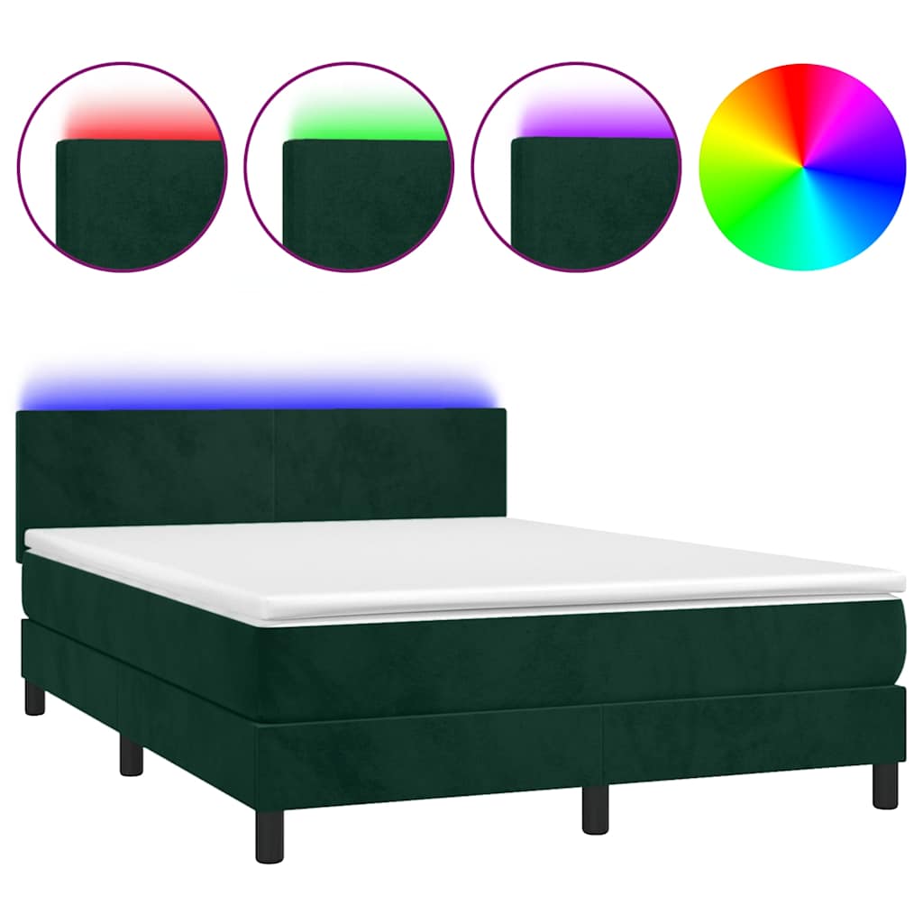 Boxspring met matras en LED fluweel donkergroen 140x200 cm is nu te koop bij PeponiXL, paradijselijk wonen!
