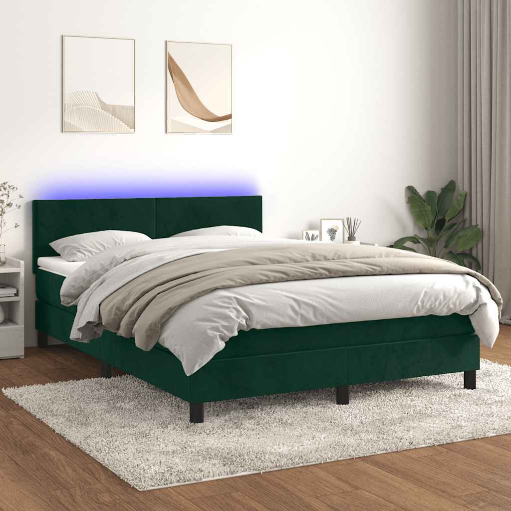 Boxspring met matras en LED fluweel donkergroen 140x200 cm is nu te koop bij PeponiXL, paradijselijk wonen!