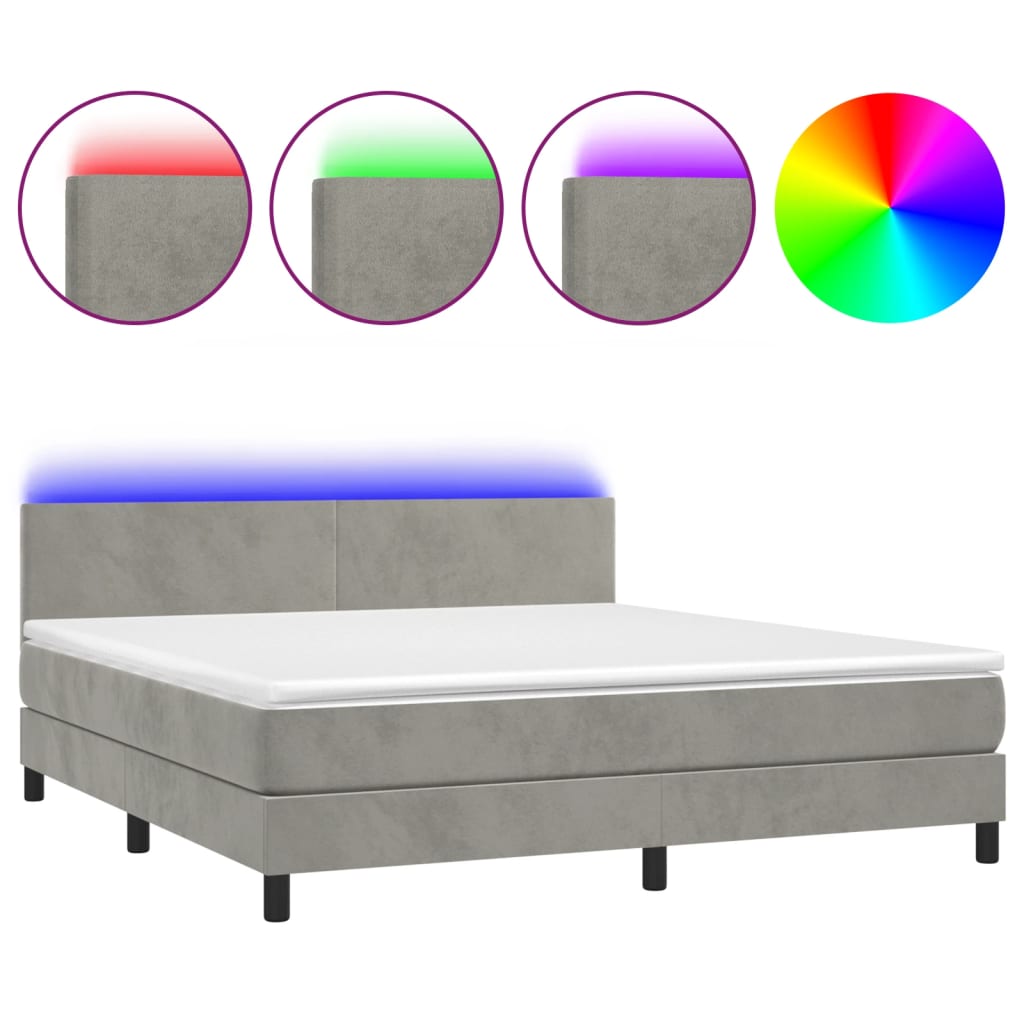 Boxspring met matras en LED fluweel lichtgrijs 160x200 cm is nu te koop bij PeponiXL, paradijselijk wonen!