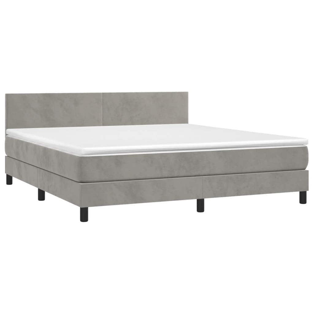 Boxspring met matras en LED fluweel lichtgrijs 160x200 cm is nu te koop bij PeponiXL, paradijselijk wonen!