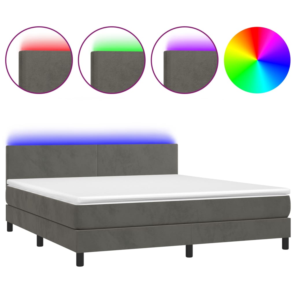 Boxspring met matras en LED fluweel donkergrijs 160x200 cm is nu te koop bij PeponiXL, paradijselijk wonen!