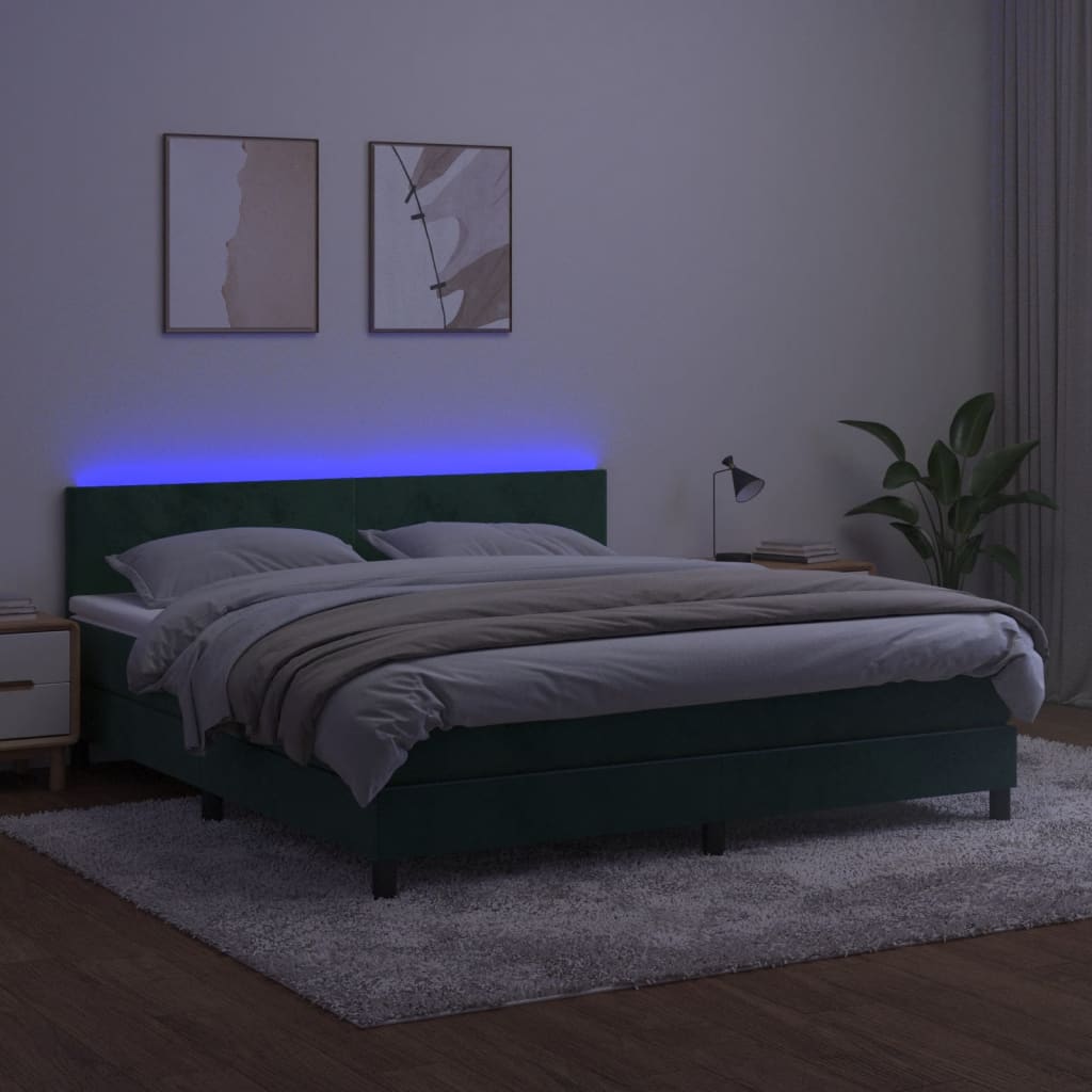 Boxspring met matras en LED fluweel donkergroen 160x200 cm is nu te koop bij PeponiXL, paradijselijk wonen!