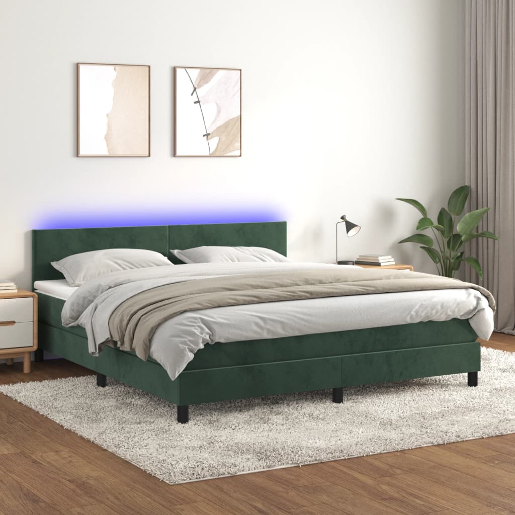 Boxspring met matras en LED fluweel donkergroen 160x200 cm is nu te koop bij PeponiXL, paradijselijk wonen!