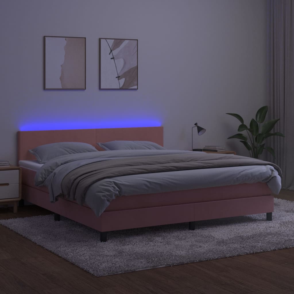 Boxspring met matras en LED fluweel roze 160x200 cm is nu te koop bij PeponiXL, paradijselijk wonen!