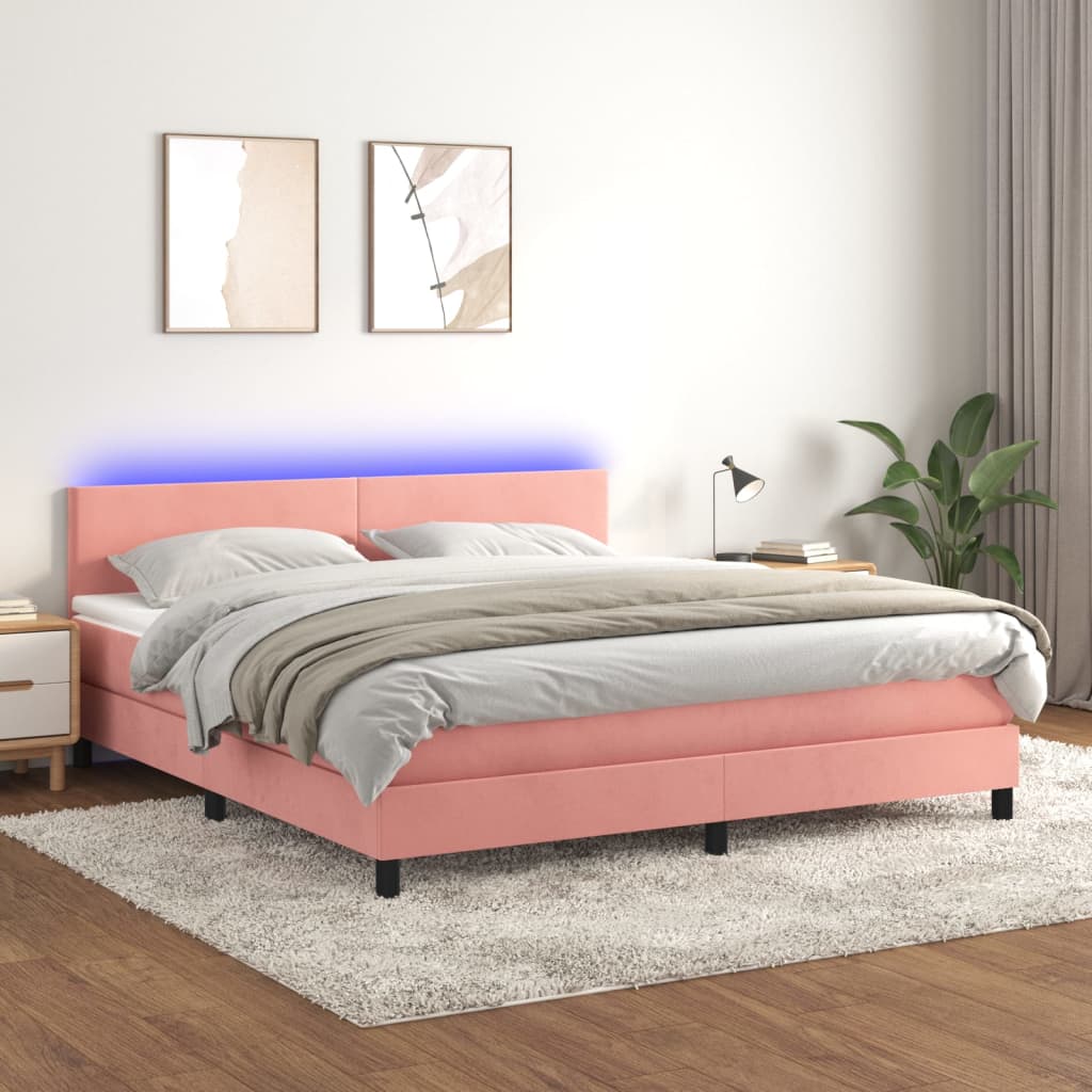 Boxspring met matras en LED fluweel roze 160x200 cm is nu te koop bij PeponiXL, paradijselijk wonen!