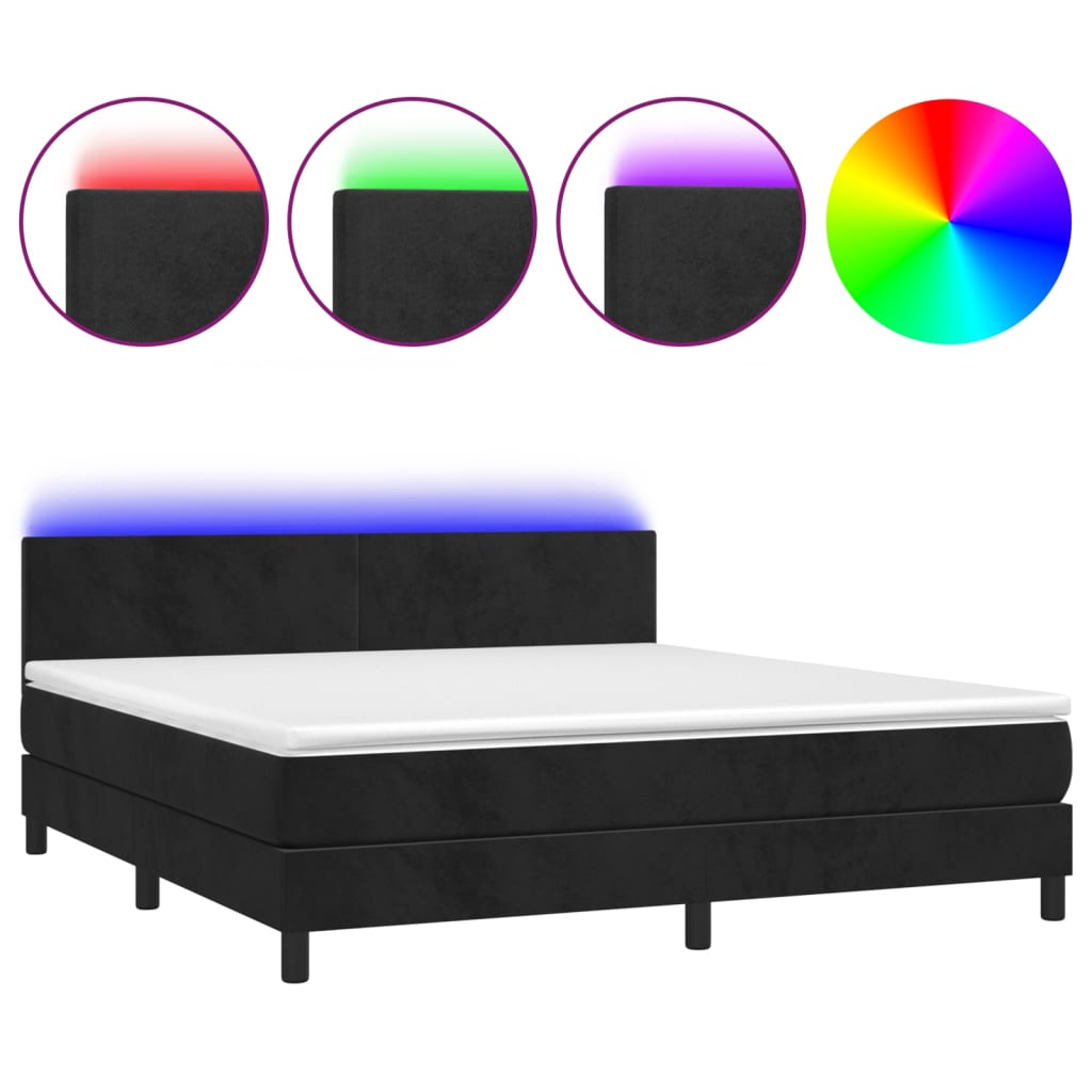 Boxspring met matras en LED fluweel zwart 180x200 cm is nu te koop bij PeponiXL, paradijselijk wonen!