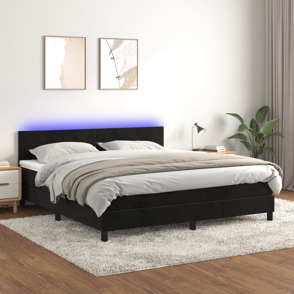 Boxspring met matras en LED fluweel zwart 180x200 cm is nu te koop bij PeponiXL, paradijselijk wonen!