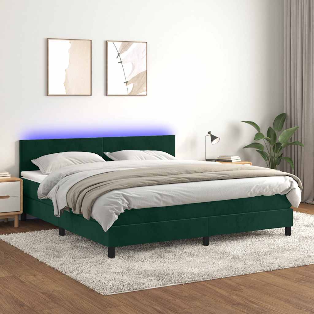 Boxspring met matras en LED fluweel donkergroen 180x200 cm is nu te koop bij PeponiXL, paradijselijk wonen!