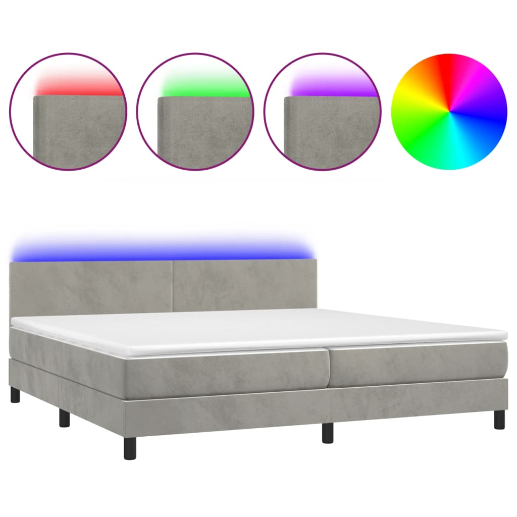 Boxspring met matras en LED fluweel lichtgrijs 200x200 cm is nu te koop bij PeponiXL, paradijselijk wonen!