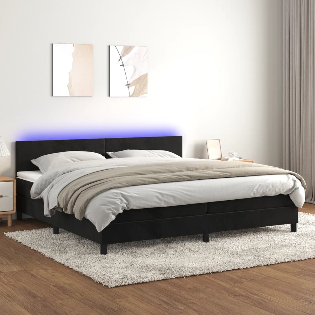 Boxspring met matras en LED fluweel zwart 200x200 cm is nu te koop bij PeponiXL, paradijselijk wonen!