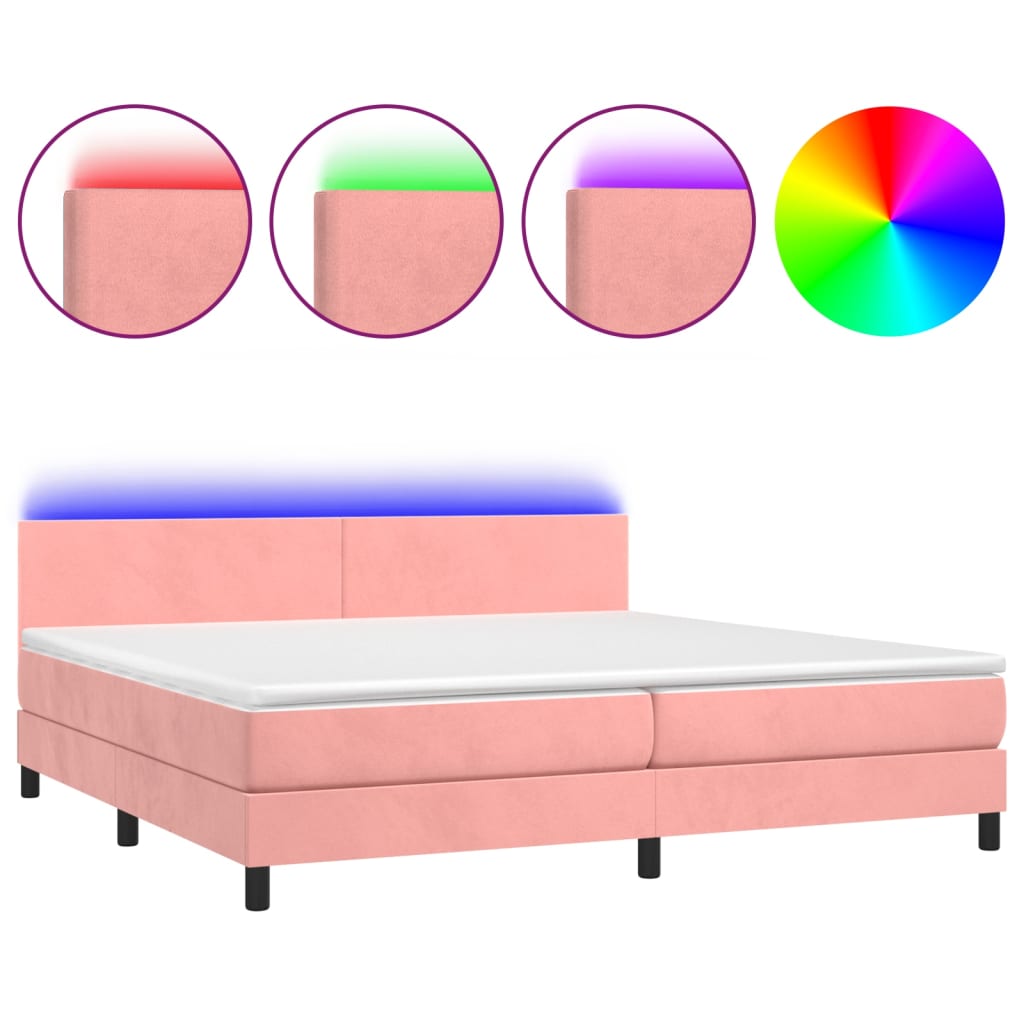Boxspring met matras en LED fluweel roze 200x200 cm is nu te koop bij PeponiXL, paradijselijk wonen!