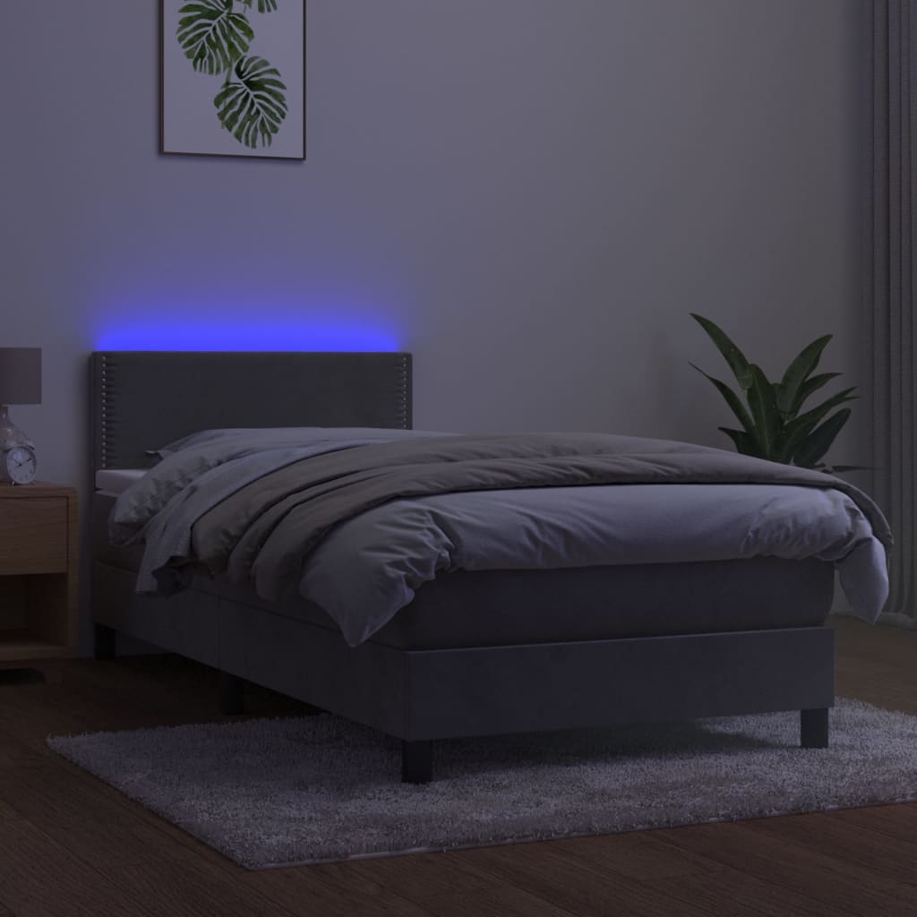 Boxspring met matras en LED fluweel lichtgrijs 80x200 cm is nu te koop bij PeponiXL, paradijselijk wonen!