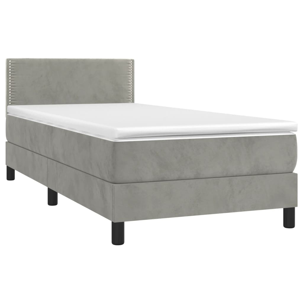 Boxspring met matras en LED fluweel lichtgrijs 80x200 cm is nu te koop bij PeponiXL, paradijselijk wonen!