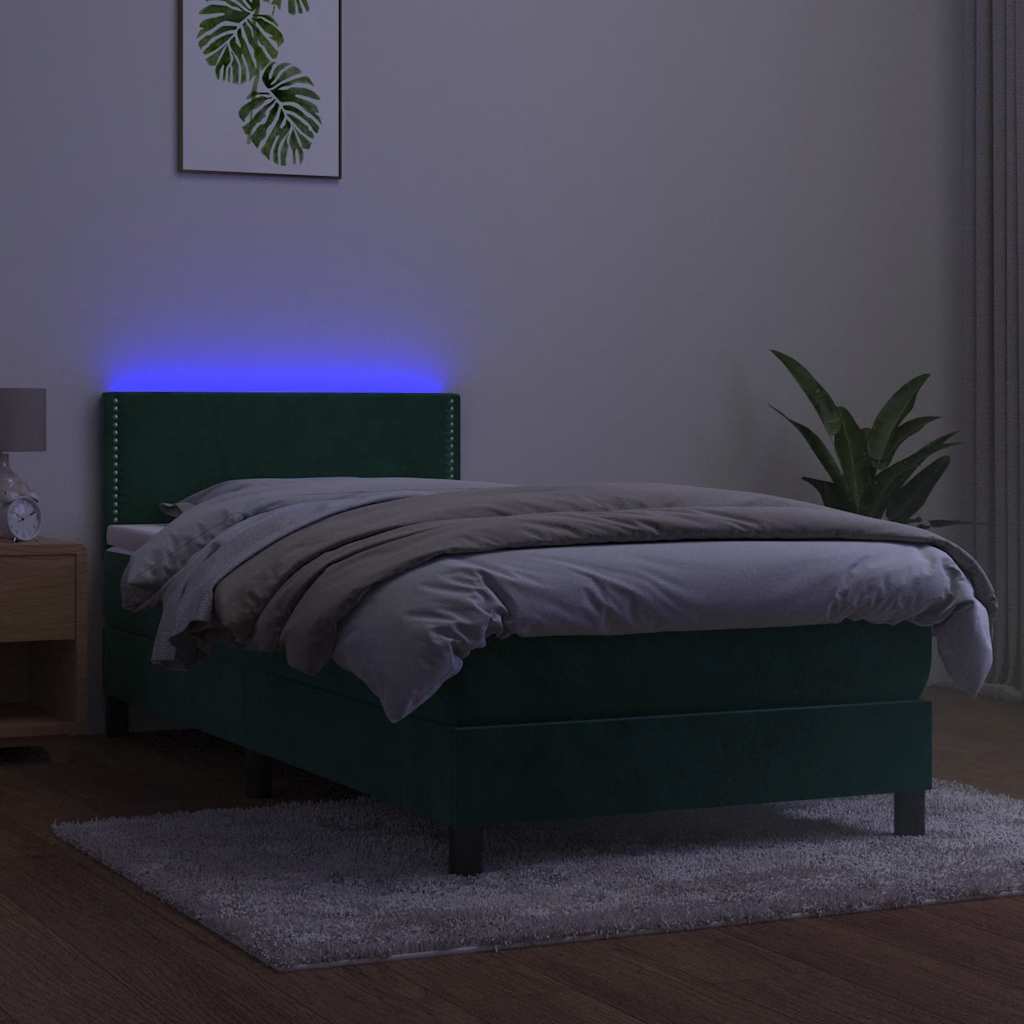 Boxspring met matras en LED fluweel donkergroen 80x200 cm is nu te koop bij PeponiXL, paradijselijk wonen!