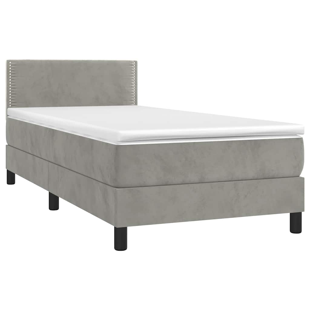 Boxspring met matras en LED fluweel lichtgrijs 90x190 cm is nu te koop bij PeponiXL, paradijselijk wonen!