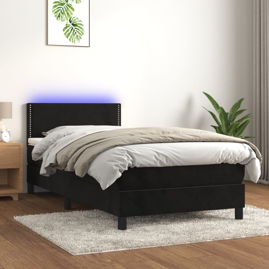 Boxspring met matras en LED fluweel zwart 90x190 cm is nu te koop bij PeponiXL, paradijselijk wonen!