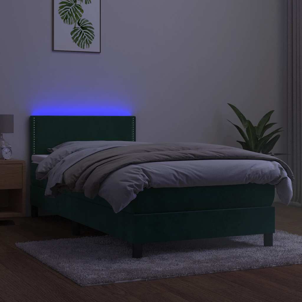 Boxspring met matras en LED fluweel donkergroen 90x190 cm is nu te koop bij PeponiXL, paradijselijk wonen!