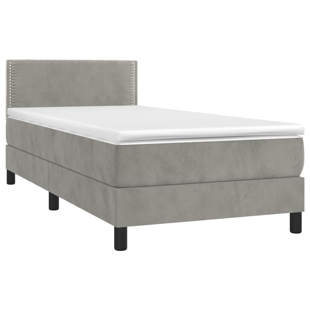 Boxspring met matras en LED fluweel lichtgrijs 90x200 cm is nu te koop bij PeponiXL, paradijselijk wonen!