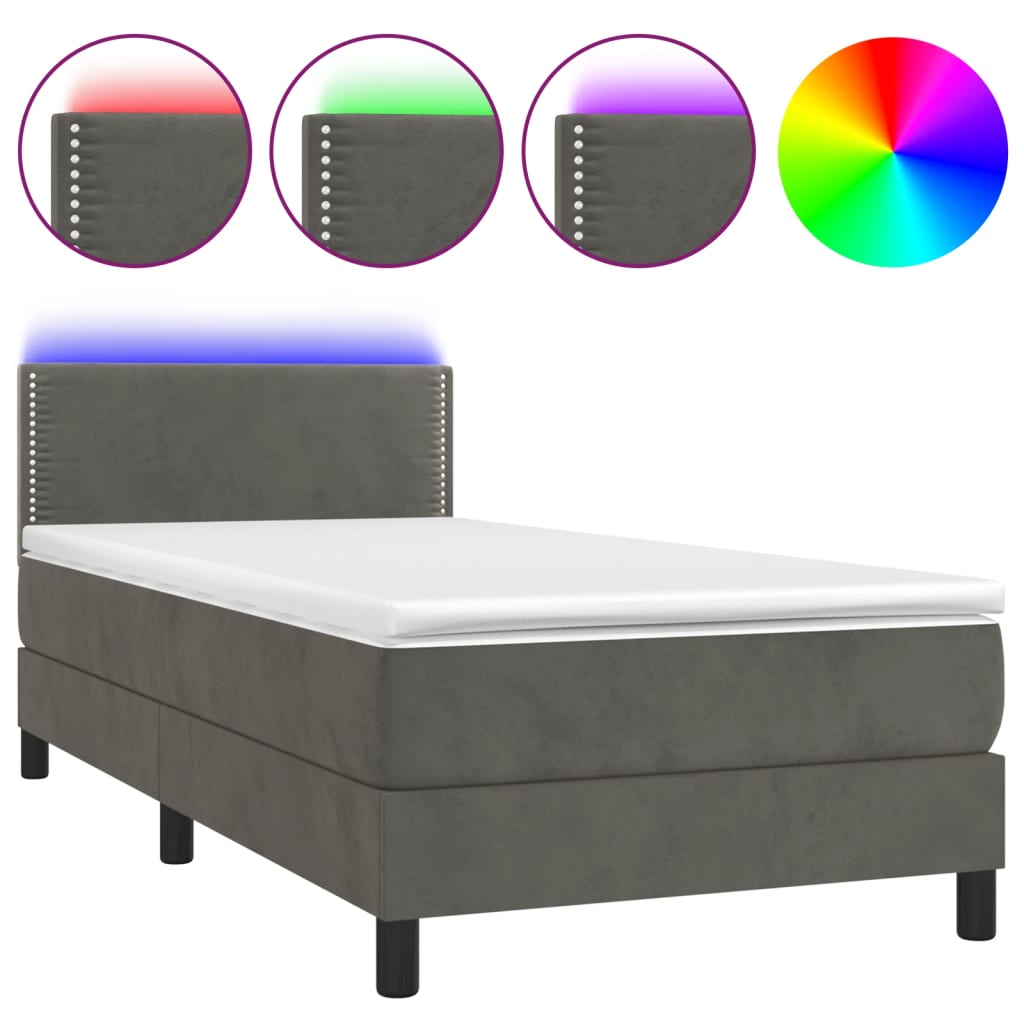 Boxspring met matras en LED fluweel donkergrijs 90x200 cm is nu te koop bij PeponiXL, paradijselijk wonen!
