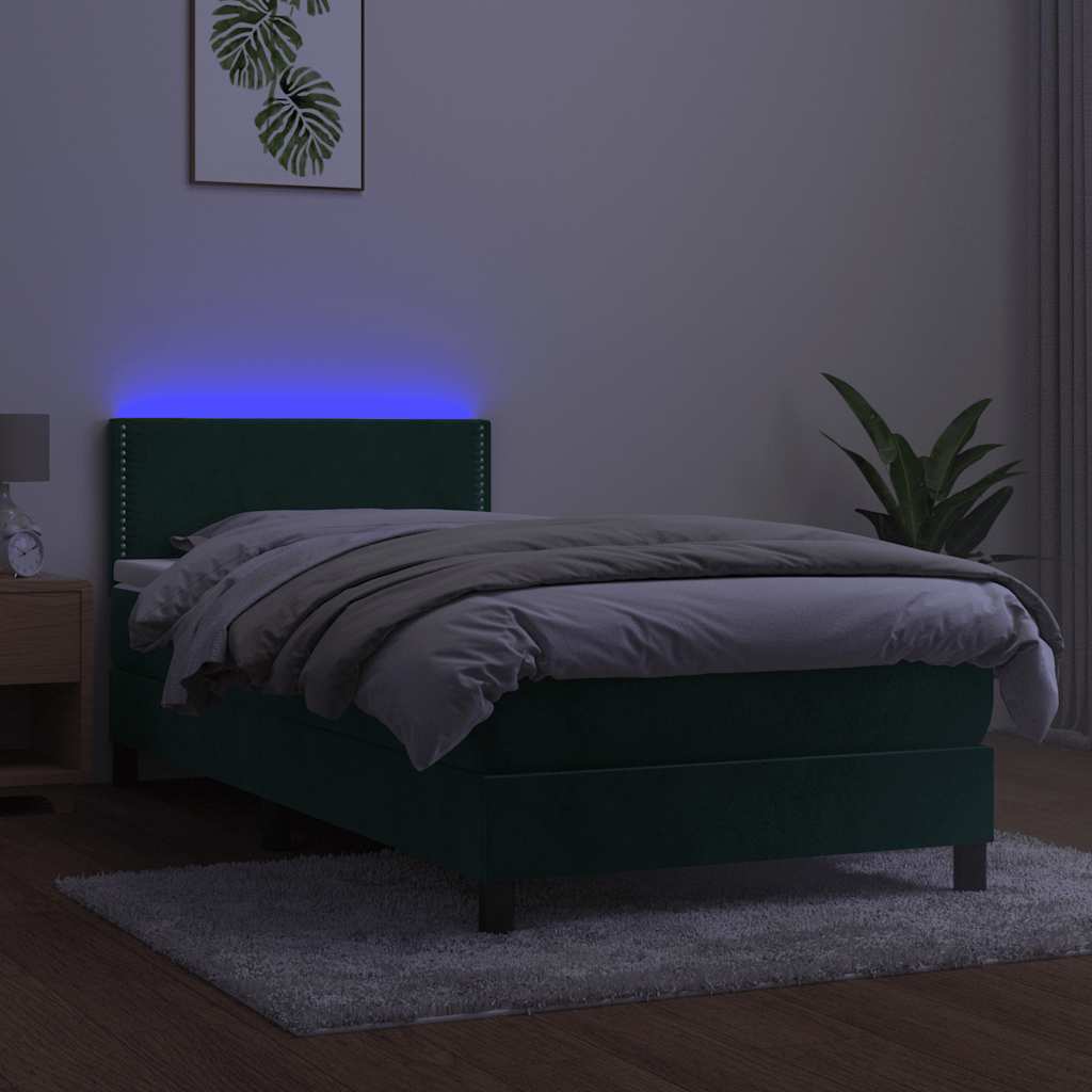 Boxspring met matras en LED fluweel donkergroen 90x200 cm is nu te koop bij PeponiXL, paradijselijk wonen!