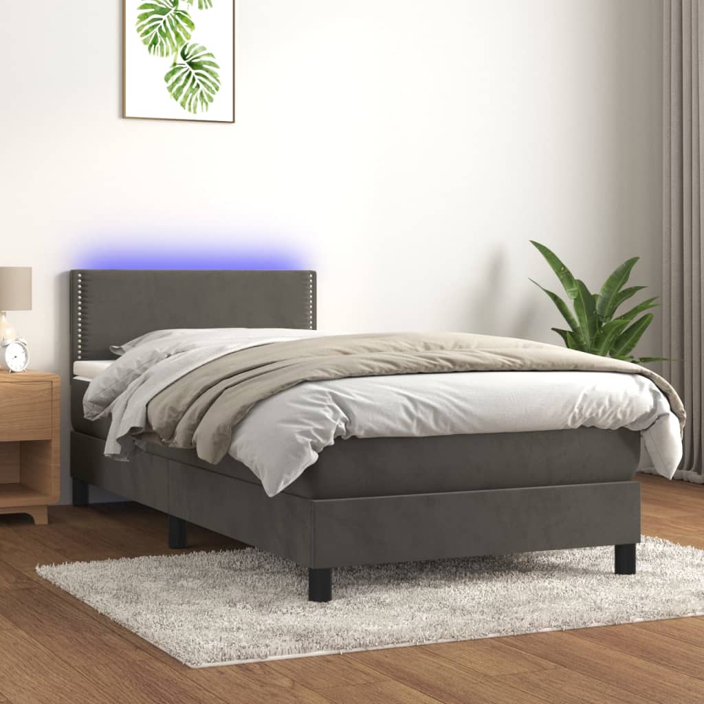 Boxspring met matras en LED fluweel donkergrijs 100x200 cm is nu te koop bij PeponiXL, paradijselijk wonen!