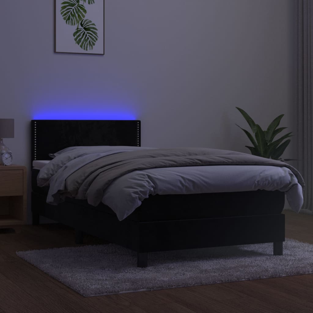 Boxspring met matras en LED fluweel zwart 100x200 cm is nu te koop bij PeponiXL, paradijselijk wonen!