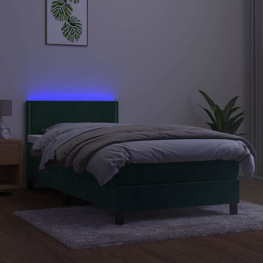 Boxspring met matras en LED fluweel donkergroen 100x200 cm is nu te koop bij PeponiXL, paradijselijk wonen!