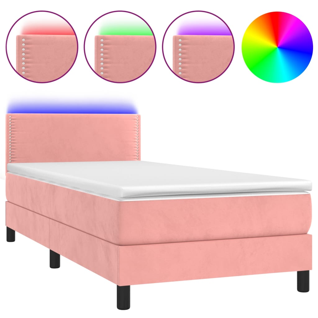 Boxspring met matras en LED fluweel roze 100x200 cm is nu te koop bij PeponiXL, paradijselijk wonen!