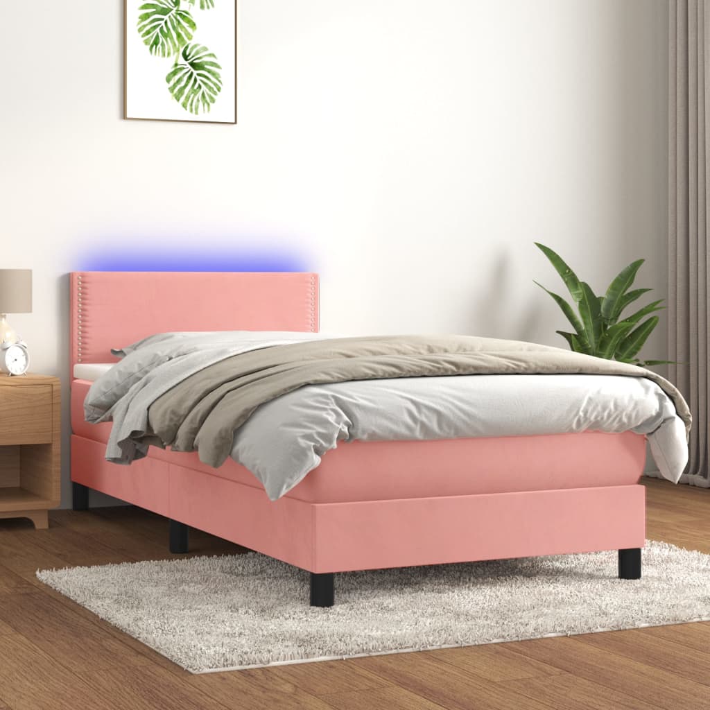 Boxspring met matras en LED fluweel roze 100x200 cm is nu te koop bij PeponiXL, paradijselijk wonen!