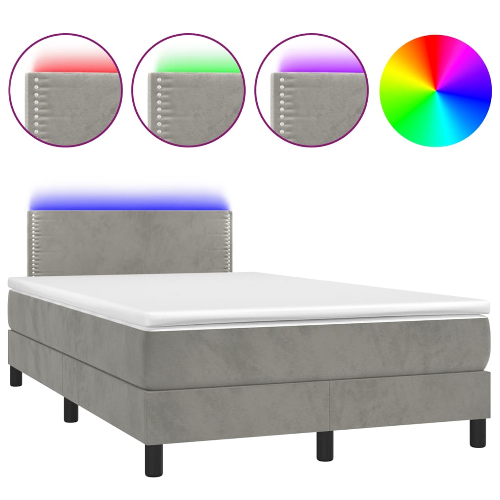 Boxspring met matras en LED fluweel lichtgrijs 120x200 cm is nu te koop bij PeponiXL, paradijselijk wonen!