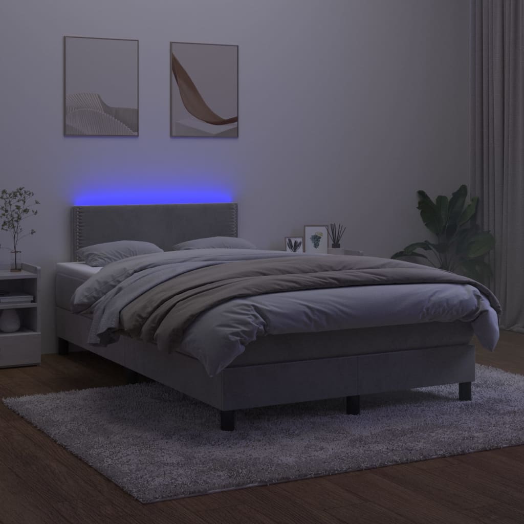 Boxspring met matras en LED fluweel lichtgrijs 120x200 cm is nu te koop bij PeponiXL, paradijselijk wonen!
