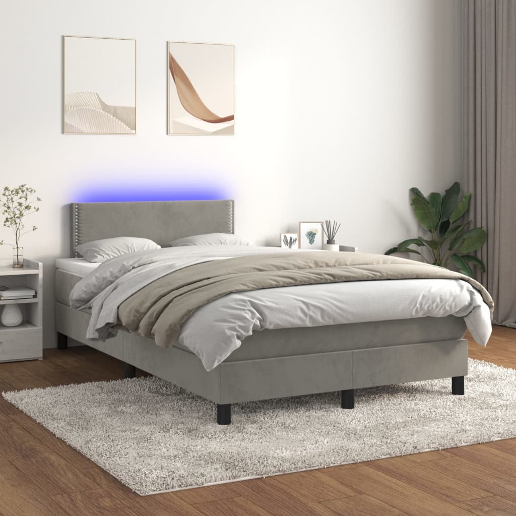 Boxspring met matras en LED fluweel lichtgrijs 120x200 cm is nu te koop bij PeponiXL, paradijselijk wonen!