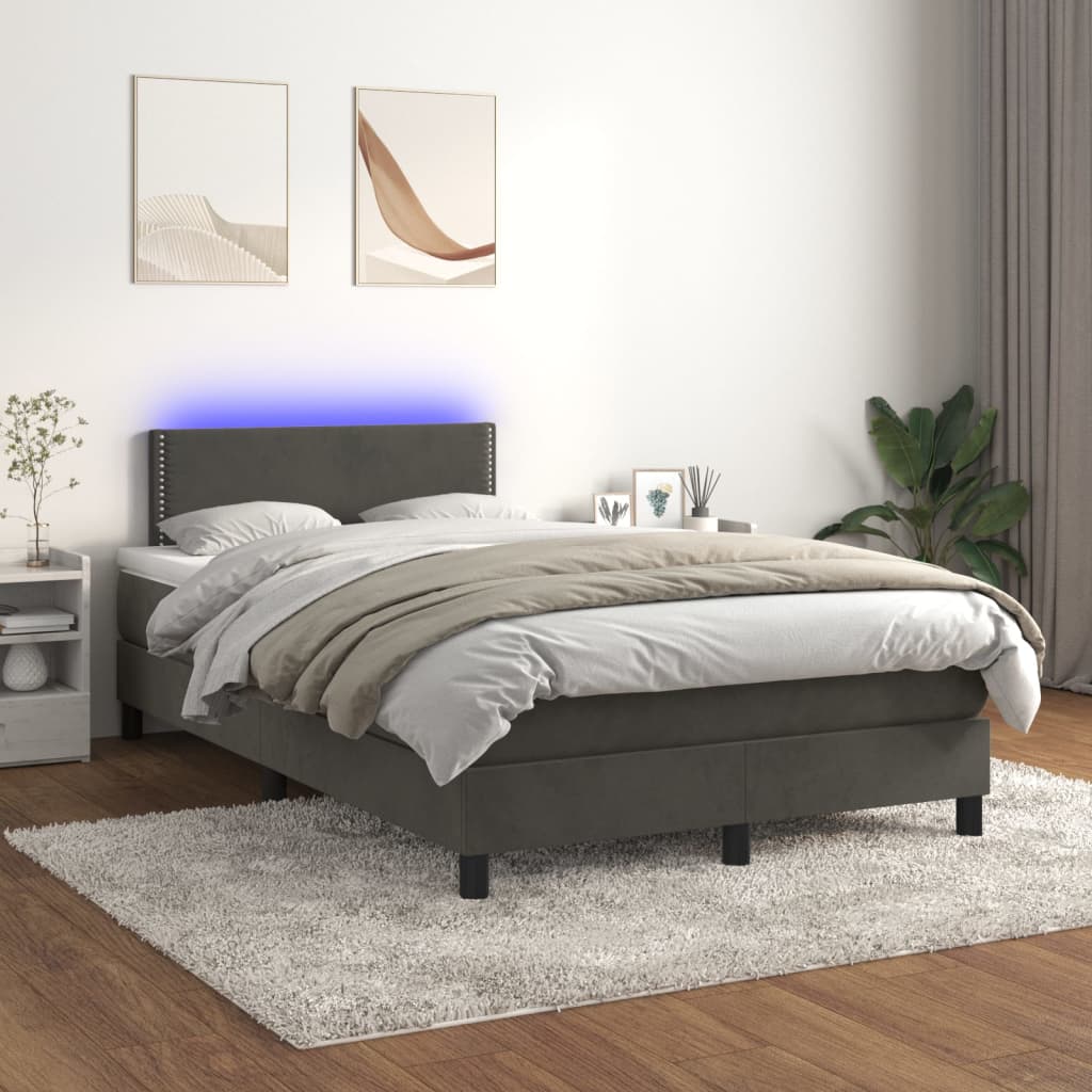 Boxspring met matras en LED fluweel donkergrijs 120x200 cm is nu te koop bij PeponiXL, paradijselijk wonen!