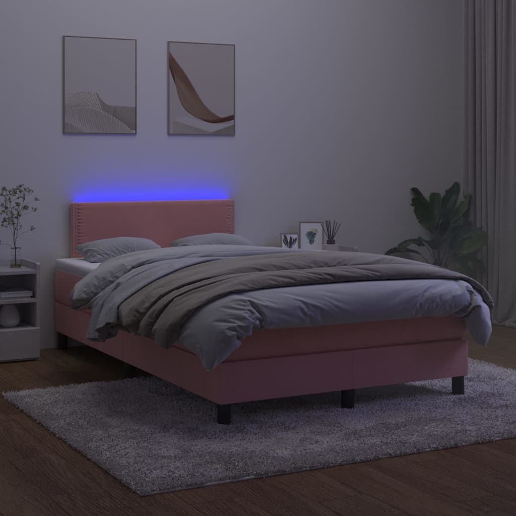 Boxspring met matras en LED fluweel roze 120x200 cm is nu te koop bij PeponiXL, paradijselijk wonen!