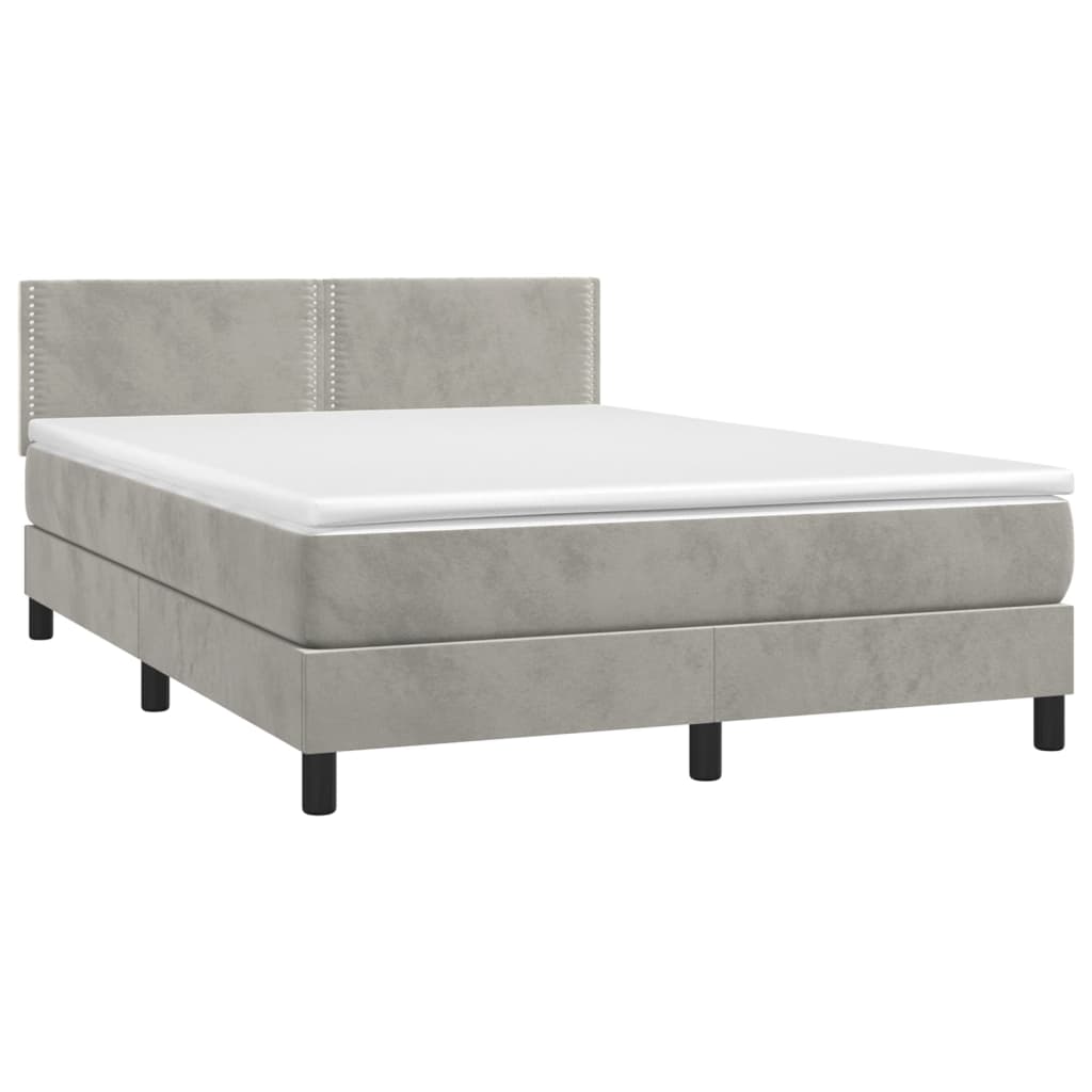 Boxspring met matras en LED fluweel lichtgrijs 140x190 cm is nu te koop bij PeponiXL, paradijselijk wonen!