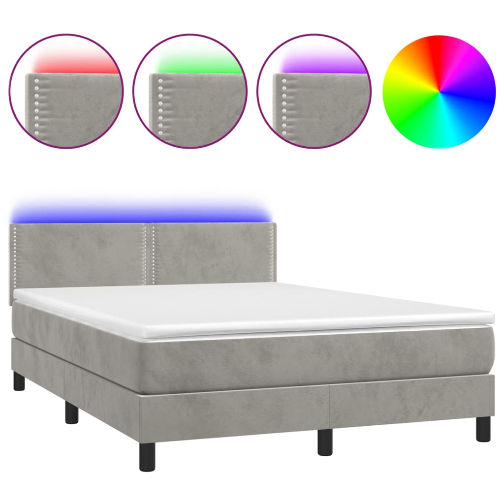 Boxspring met matras en LED fluweel lichtgrijs 140x200 cm is nu te koop bij PeponiXL, paradijselijk wonen!