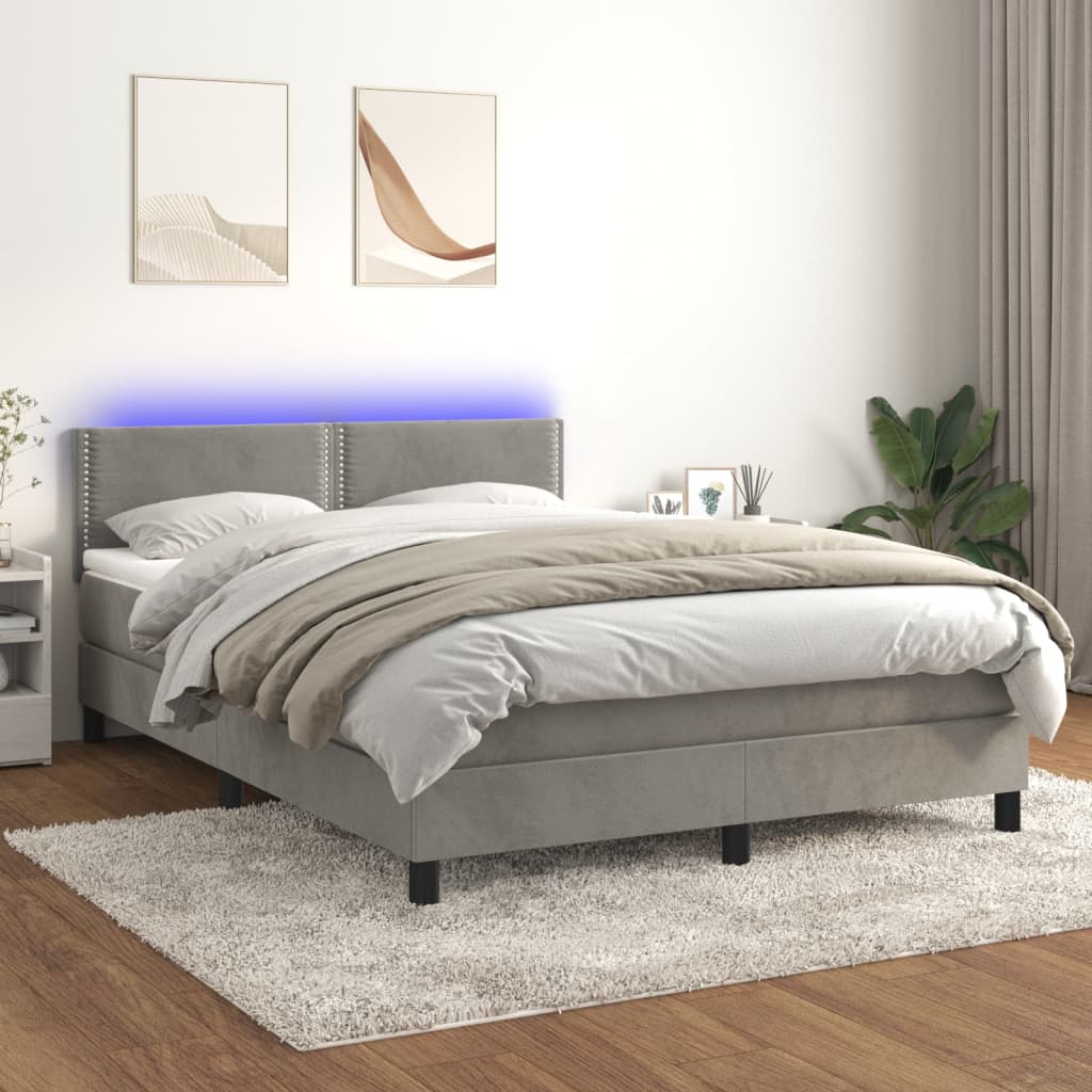 Boxspring met matras en LED fluweel lichtgrijs 140x200 cm is nu te koop bij PeponiXL, paradijselijk wonen!