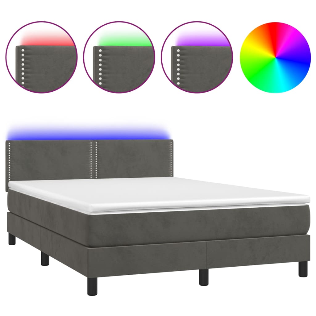 Boxspring met matras en LED fluweel donkergrijs 140x200 cm is nu te koop bij PeponiXL, paradijselijk wonen!
