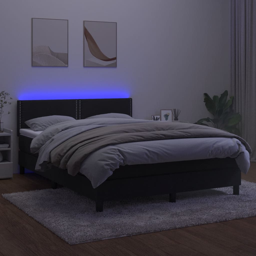 Boxspring met matras en LED fluweel zwart 140x200 cm is nu te koop bij PeponiXL, paradijselijk wonen!