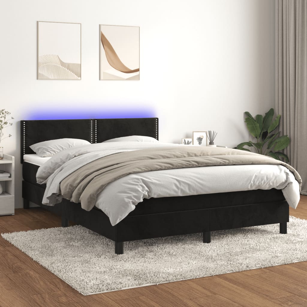 Boxspring met matras en LED fluweel zwart 140x200 cm is nu te koop bij PeponiXL, paradijselijk wonen!