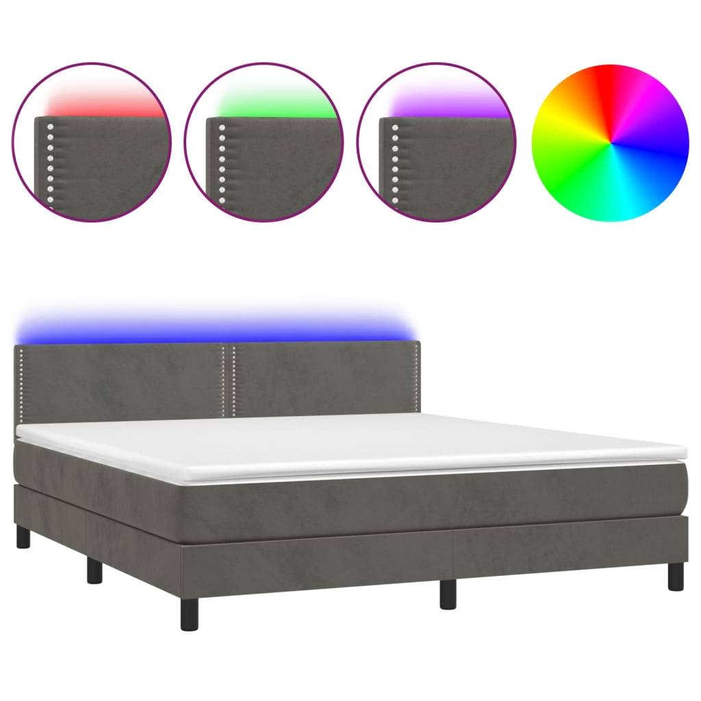 Boxspring met matras en LED fluweel donkergrijs 160x200 cm is nu te koop bij PeponiXL, paradijselijk wonen!